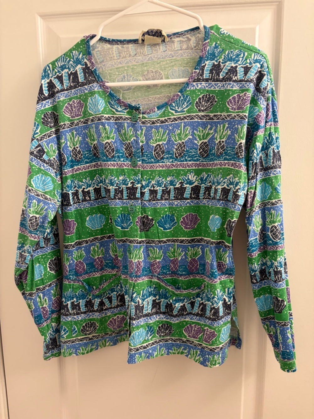 Monsoon Green and Blue Patterned Long Sleeve Button Top